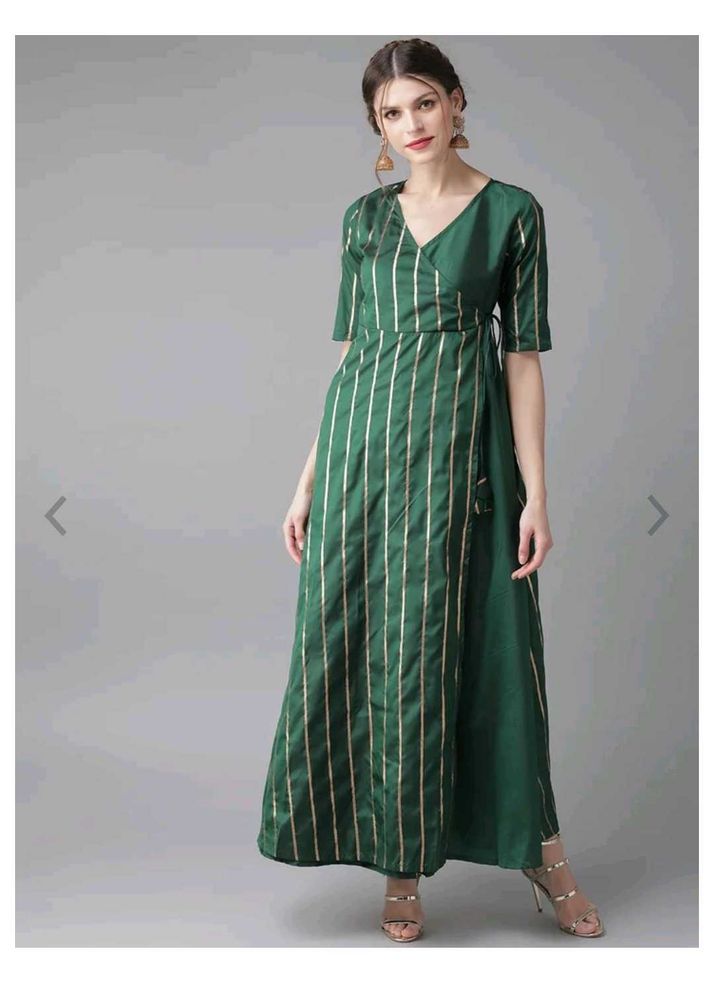 AKS Elegant Emerald Striped Dress