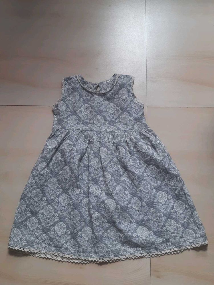 Girls Grey Floral Print Dress