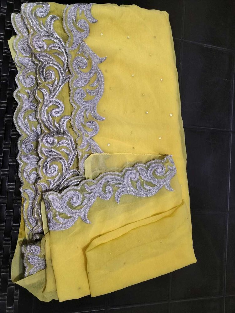 Embroidered Yellow Saree