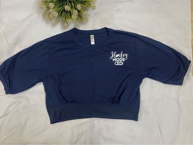Navy Blue "Hockey Mode On" Crop Top