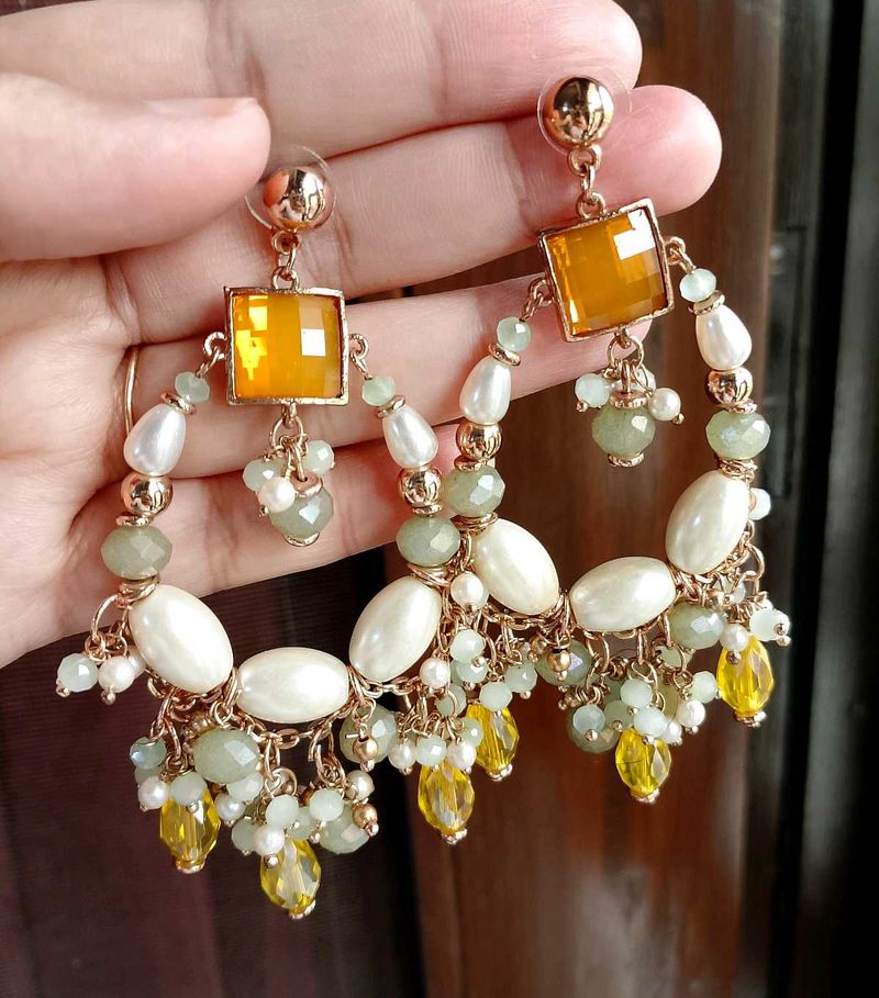 Designer Pearl &amp; Stone Dangle Earrings