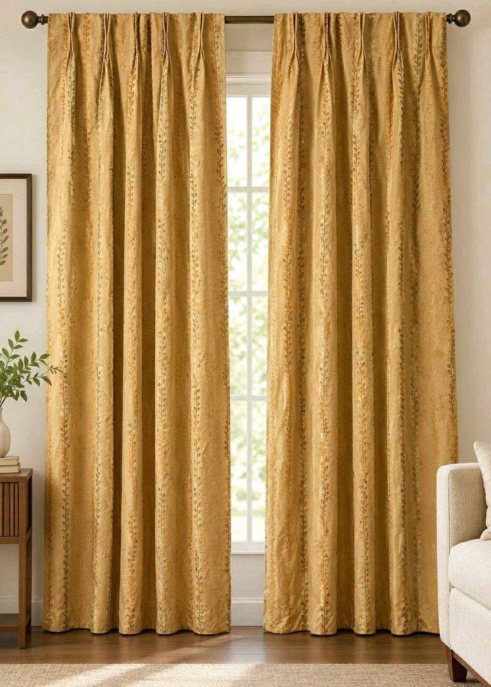 Floral Striped Curtains - Golden Hue