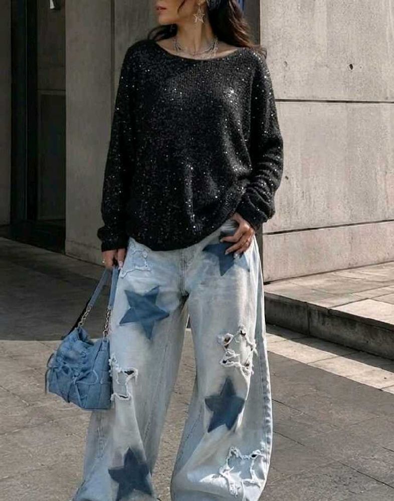 Sparkly🎧✨ Sequence slim woolen loose top
