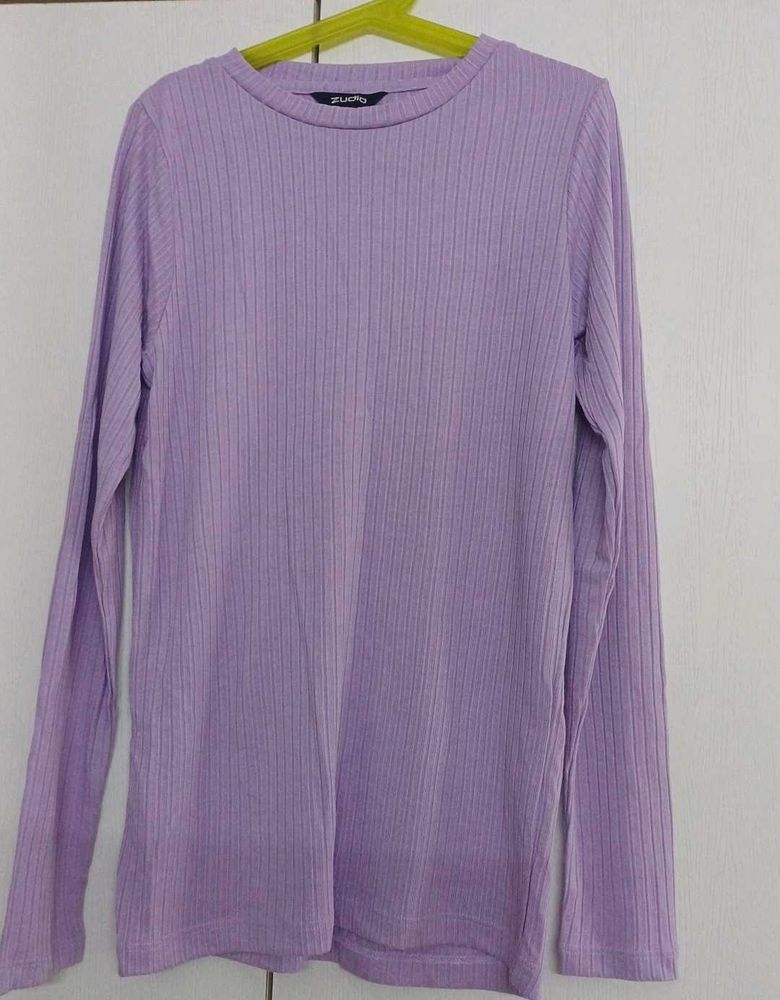 Purple Ribbed Long Sleeve Top