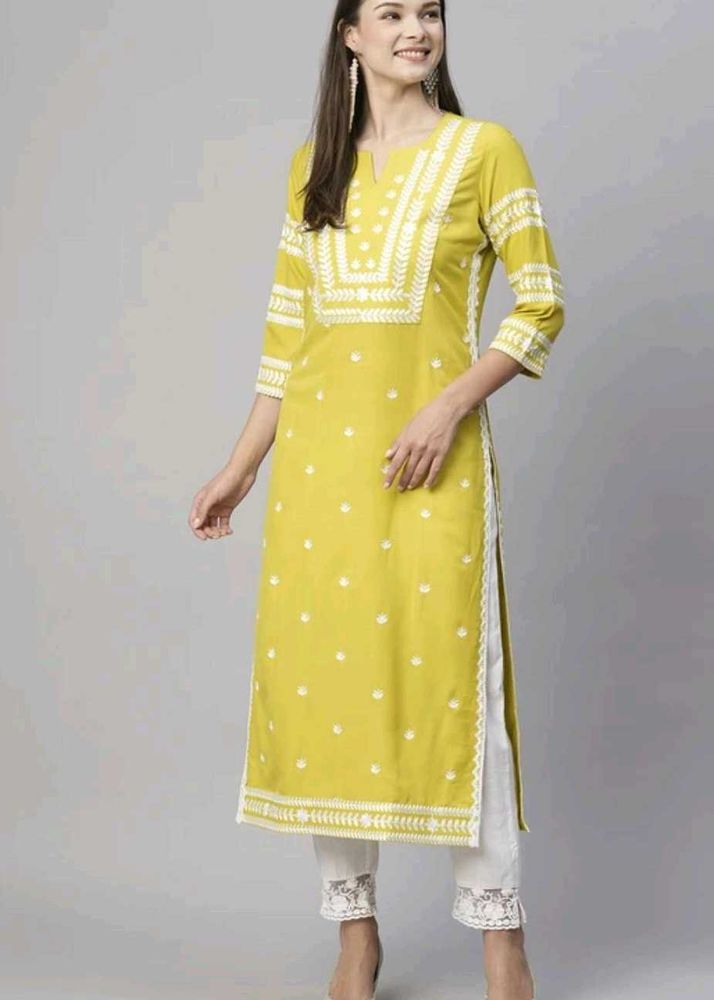 Vibrant Yellow Kurta with White Embroidery