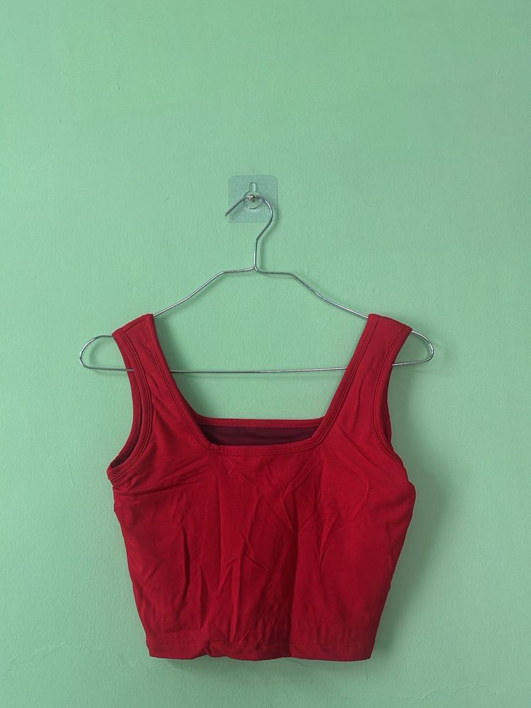 Red Square Neck Crop Top