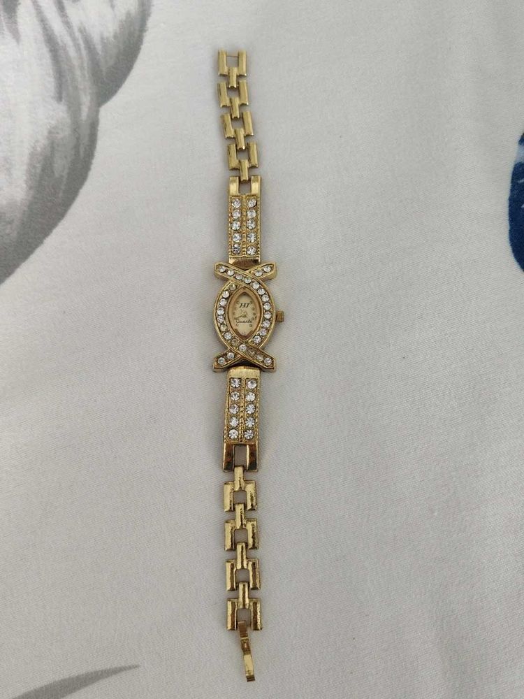 Sparkling Gold Watch with Rhinestones