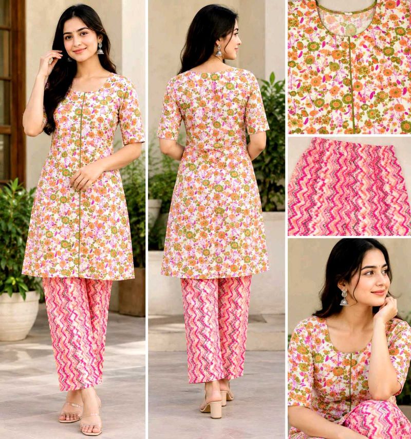 Floral Kurta Set with new saree blouse petticoat