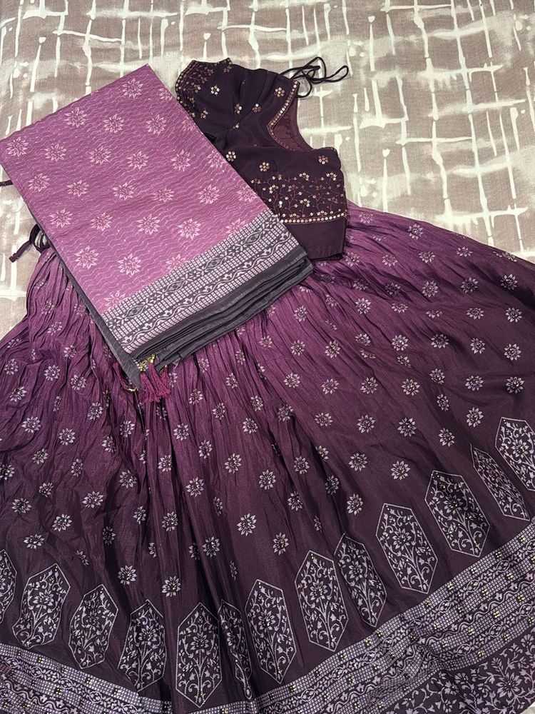 Purple Printed Lehenga Choli Set