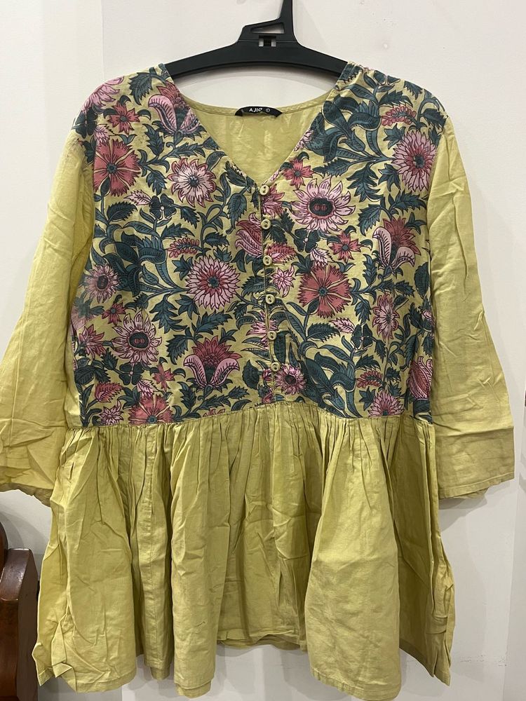 Yellow Floral Print Kurta