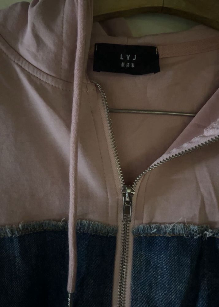Pink &amp; Denim Zip-Up Hoodie