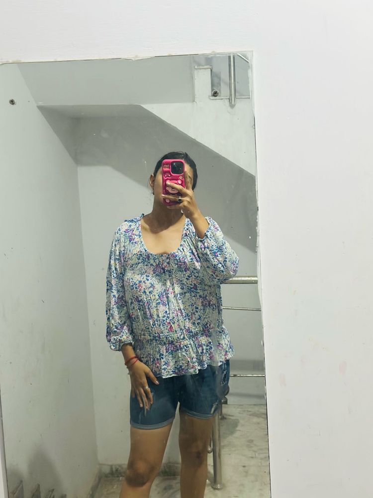 Floral Print Peasant Blouse