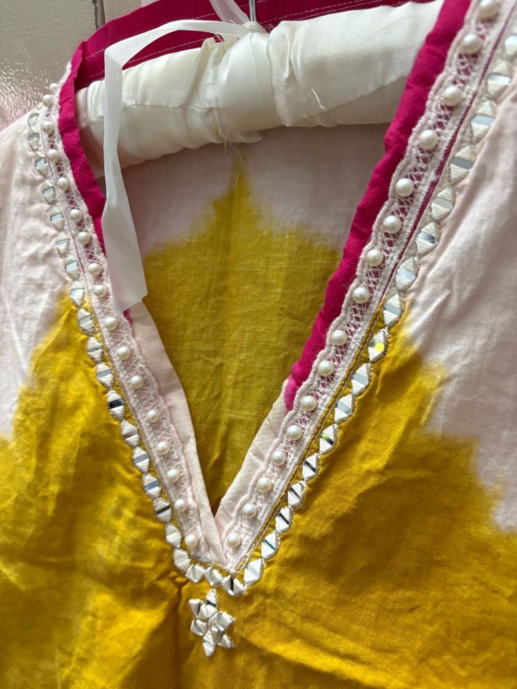 Embellished Yellow &amp; Pink Top