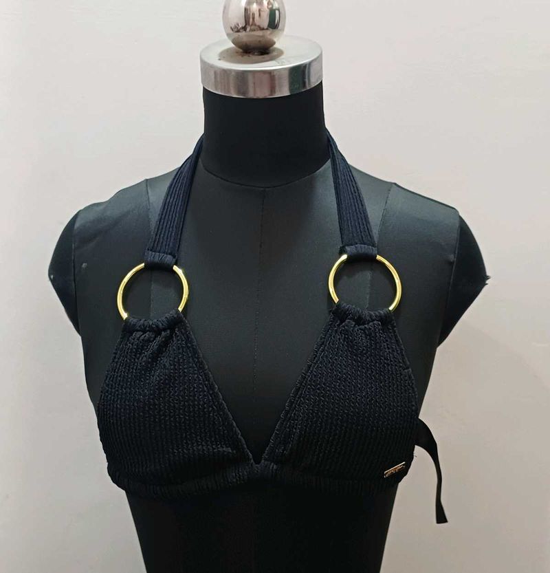 Black Ring Detail Bikini Top