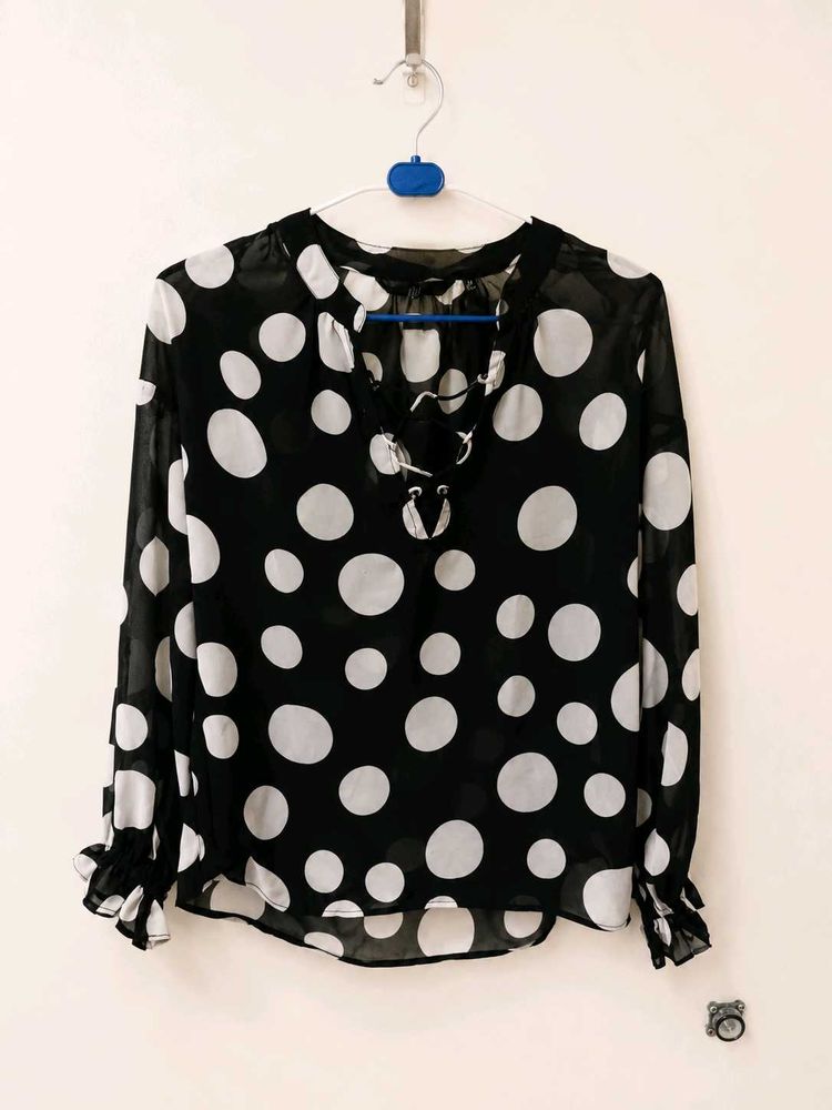 Chic Black &amp; White Polka Dot Blouse