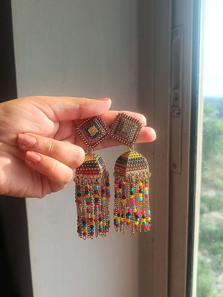 Statement Beaded Jhumka Earrings