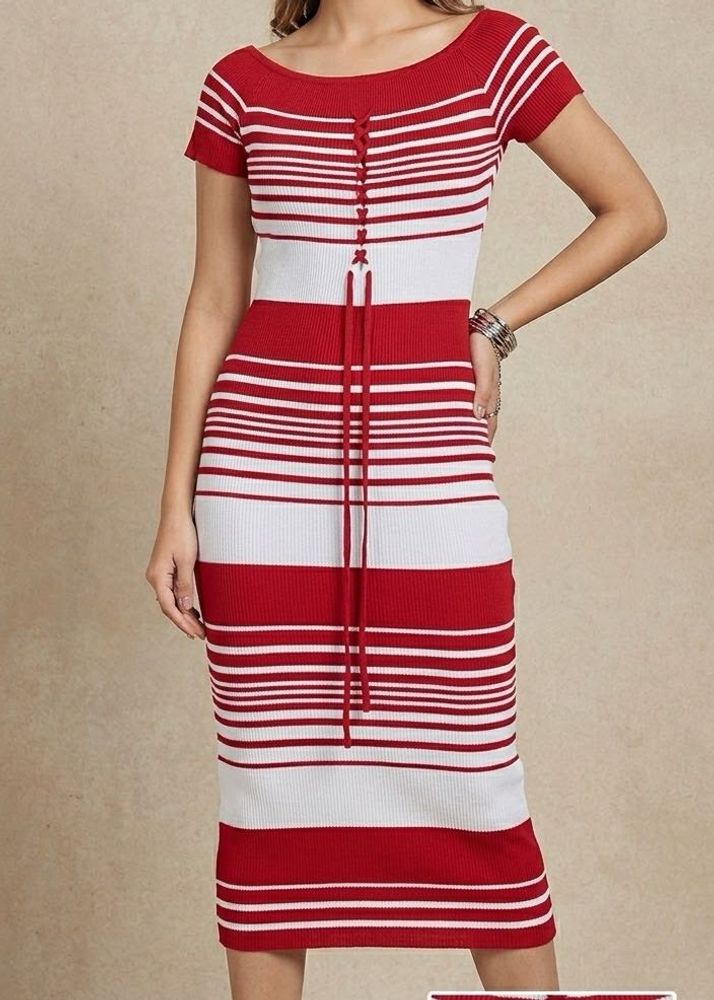 Red &amp; White Striped Bodycon Dress