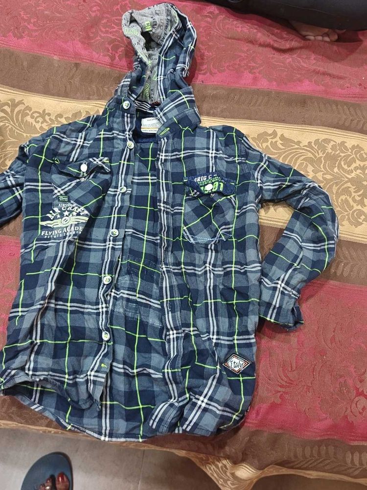 kidss Plaid Hooded Shirt