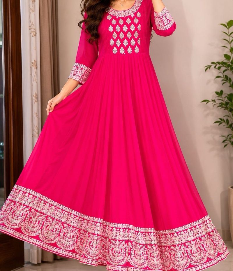Pink Embroidered Anarkali Kurta