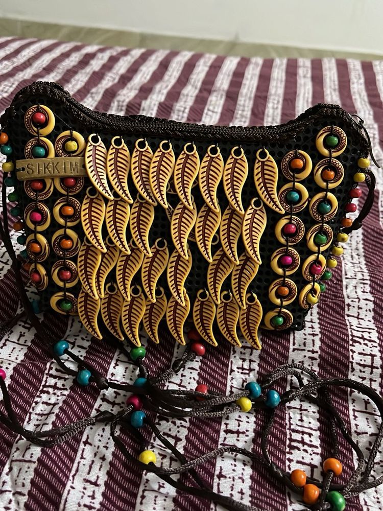 Boho Sling Bag with Wooden Beads