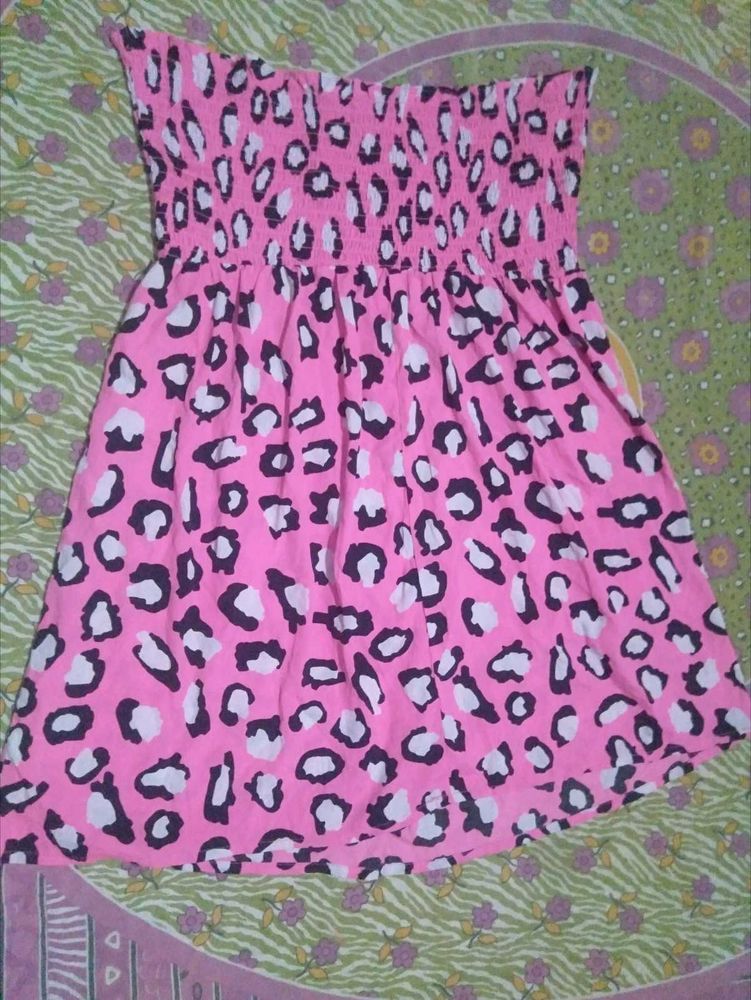 Pink Leopard Print Strapless Dress