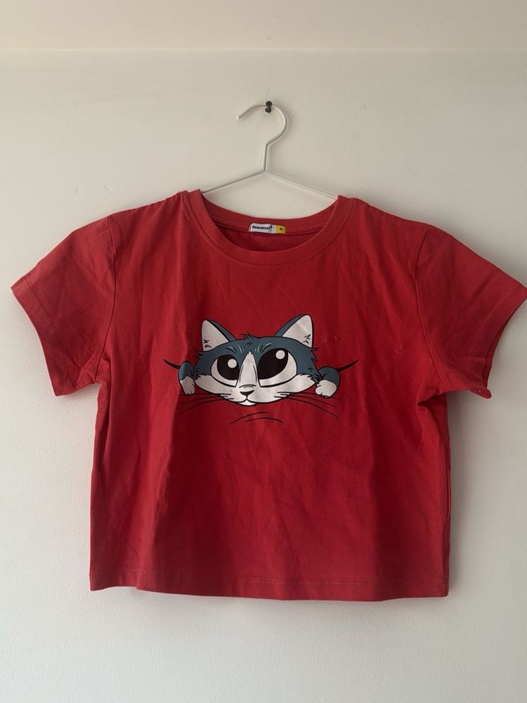 Watermelon Coloured Cropped Graphic Tee