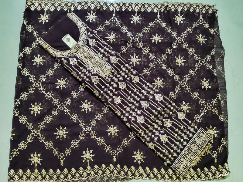 Semistitched Embroidered With Mirror N Stones Work