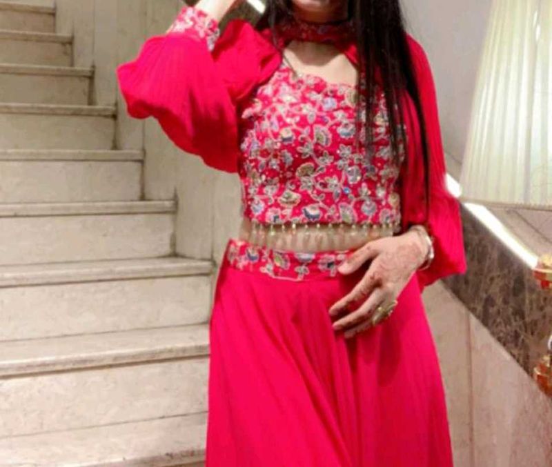 Stunning Red Embroidered Lehenga Choli Set