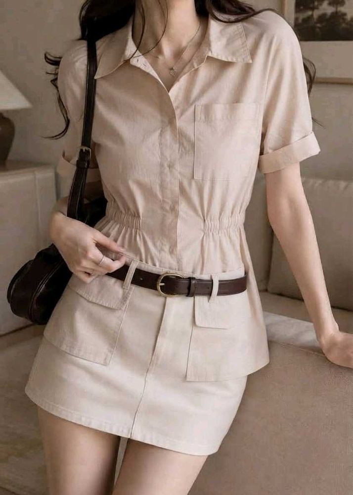New with tag Chic Beige Utility Shirt &amp; Skirt Set