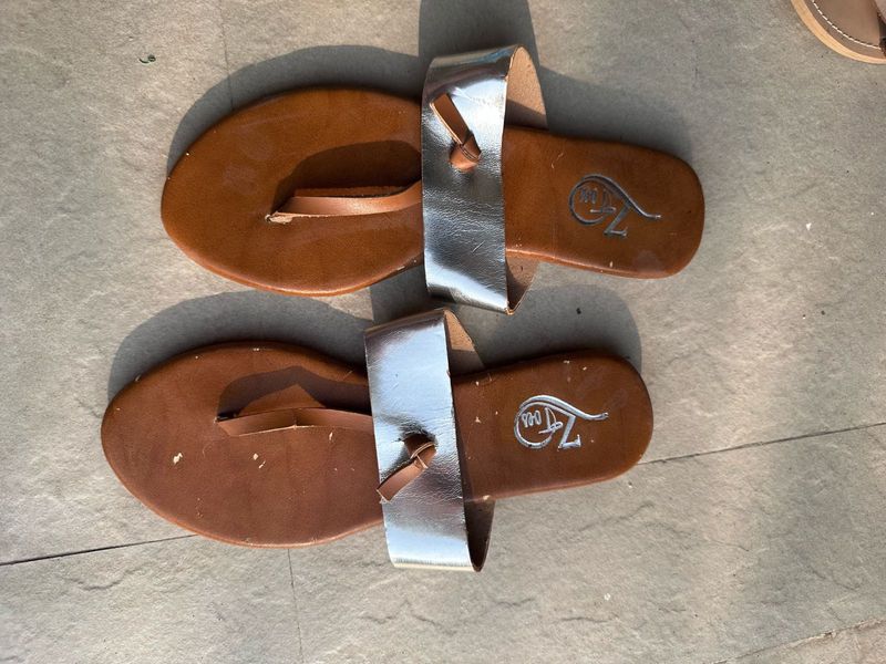 Stylish Brown &amp; Silver Flat Sandals