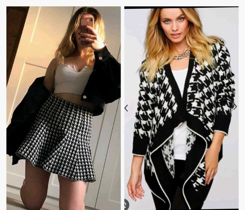 Houndstooth Skirt &amp; Cardigan Set