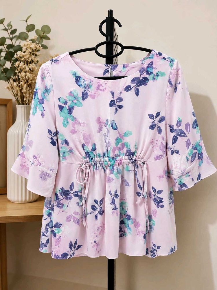 Floral Print Top with Tie Waist