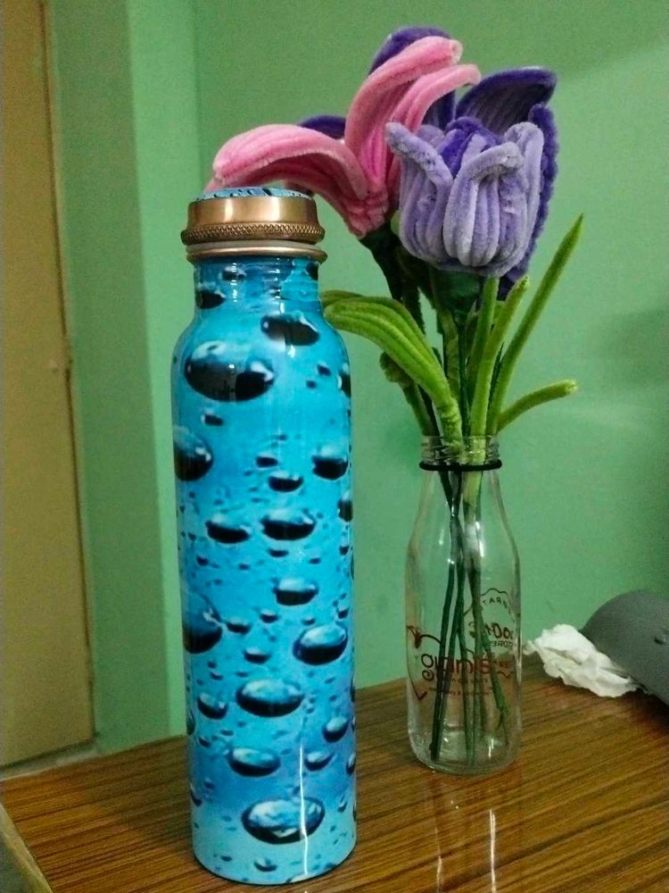 Blue Water Bottle with Bubble Design