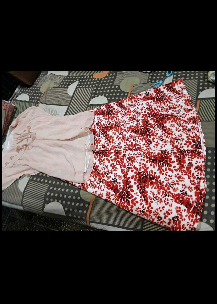 Floral Print frilled top and skirt korean imported