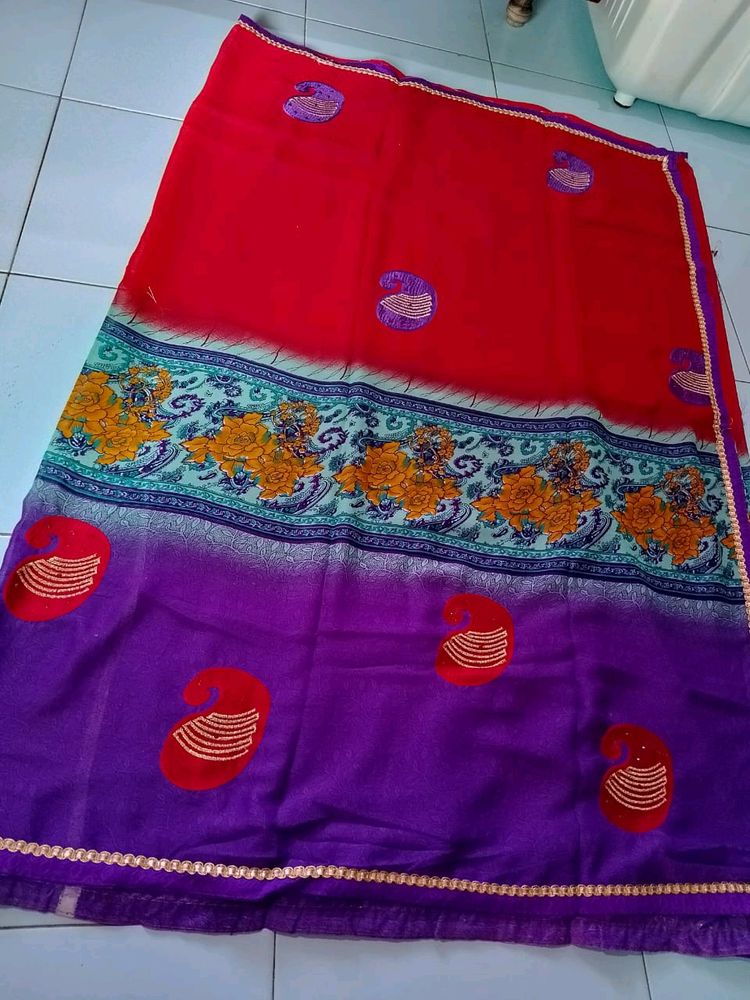 Printed (Worked) Saree With Blouse