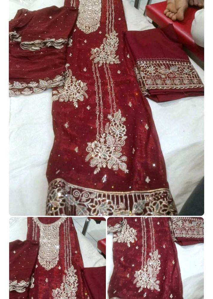 Embellished Maroon Kurta Set