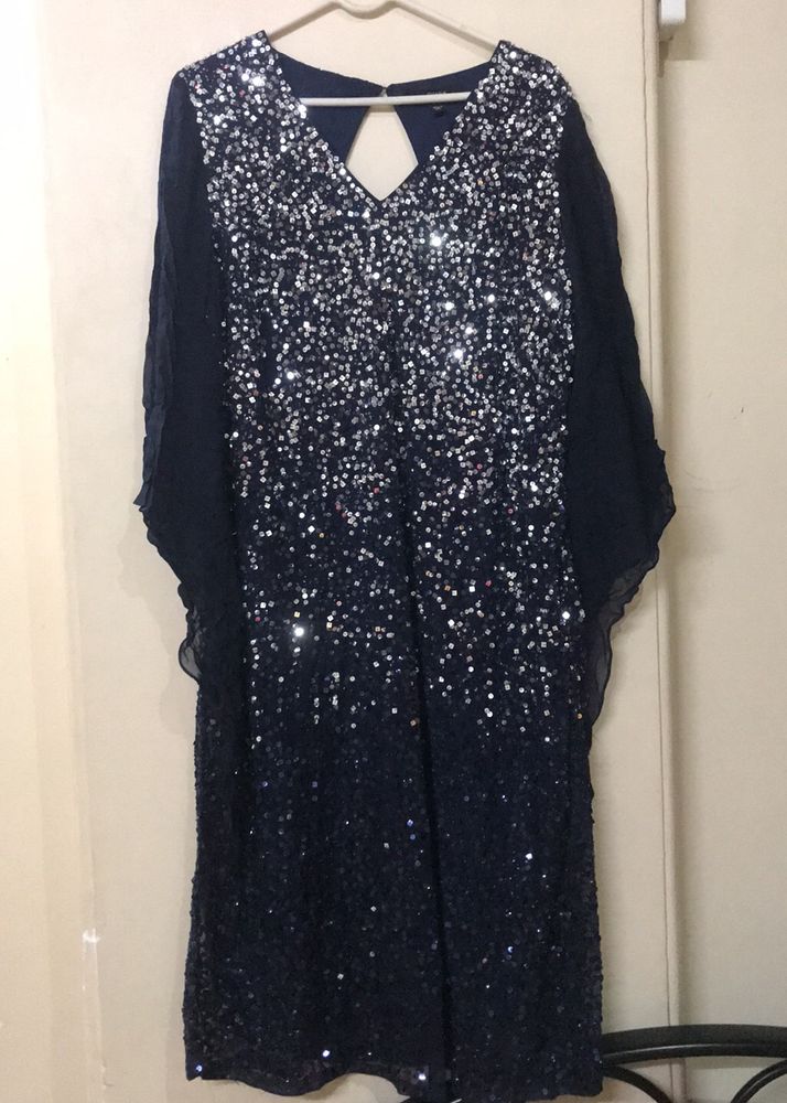 Dark Blue Sequence Short Length Dress For Party