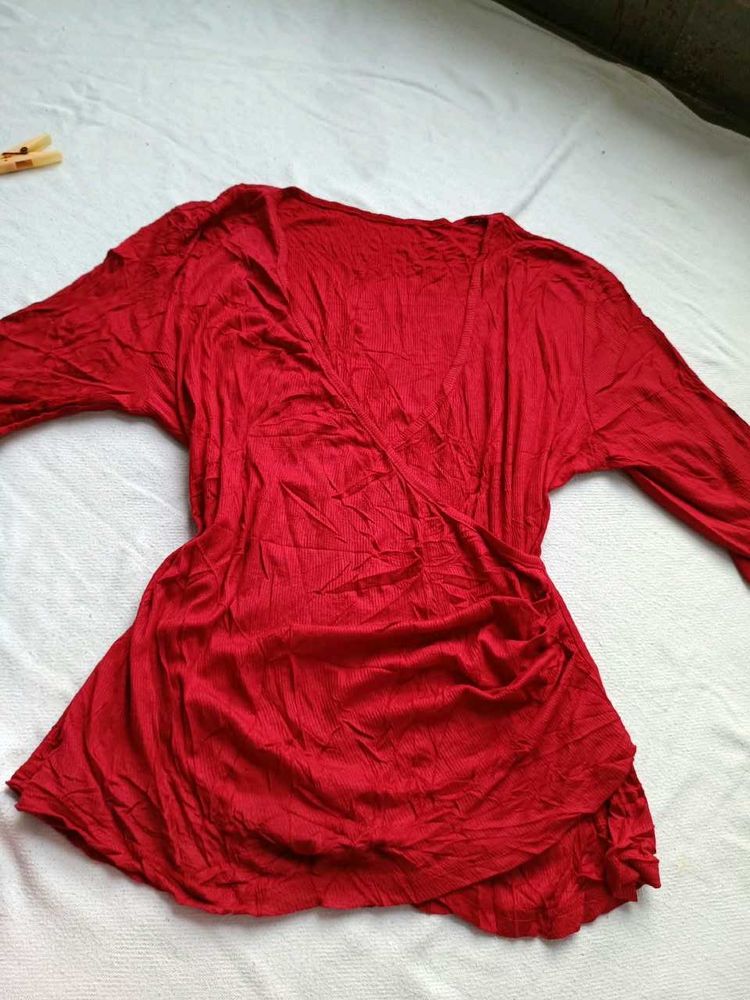 Red Wrap Style Top