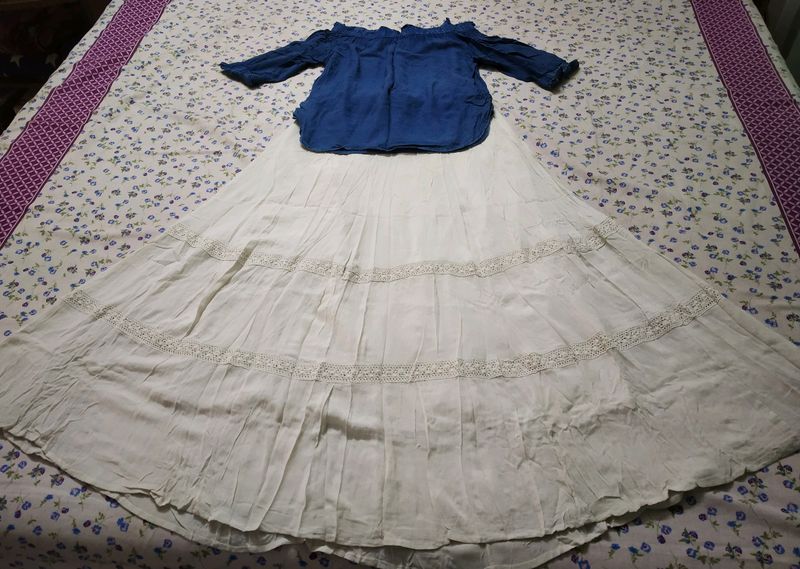 COMBO, Long Skirt With Offshoulder Top