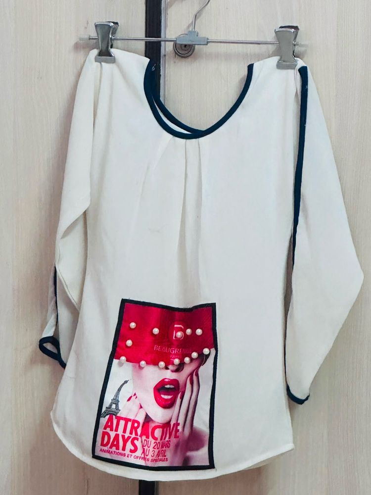 White Graphic Print Top