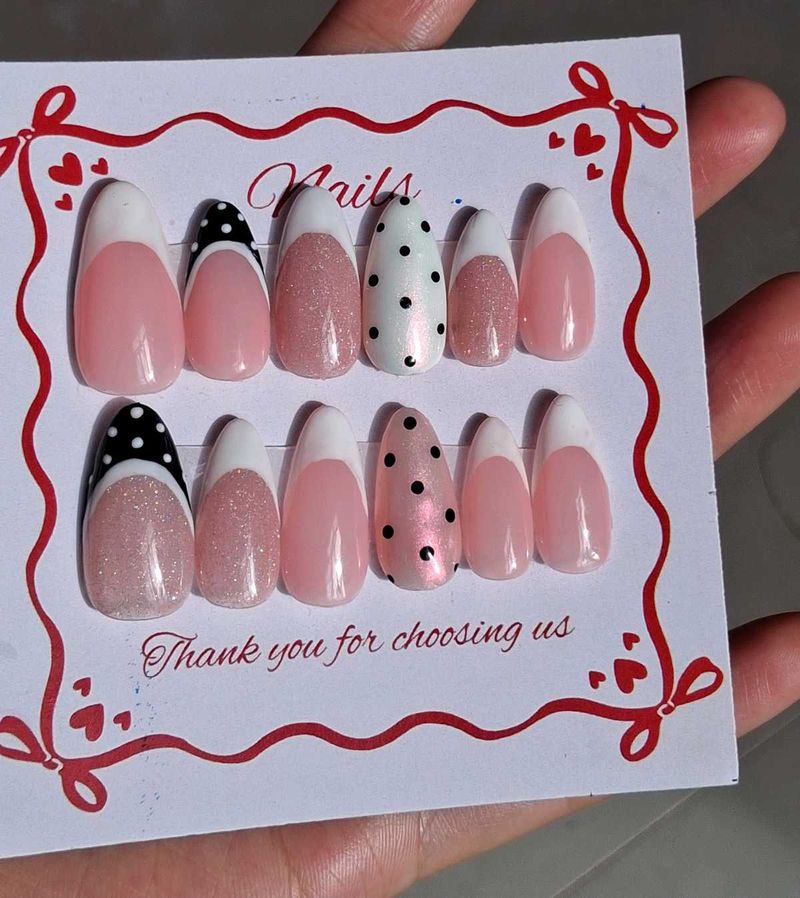 polka dot press on long almond