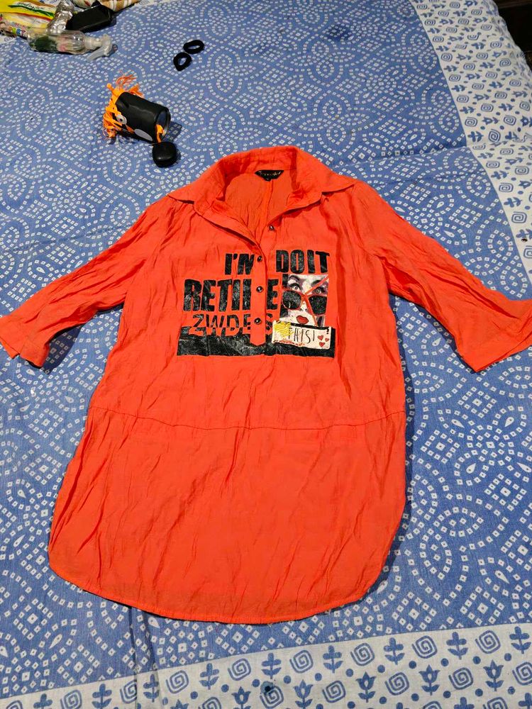 Orange Graphic Print Tunic t shirt dress imported