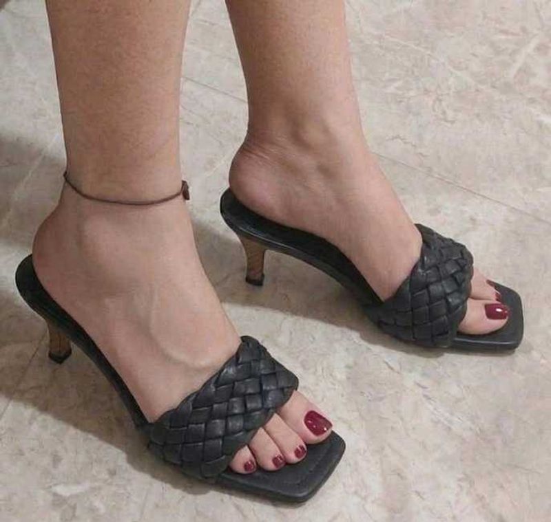 Chic Black Woven Heeled Mules