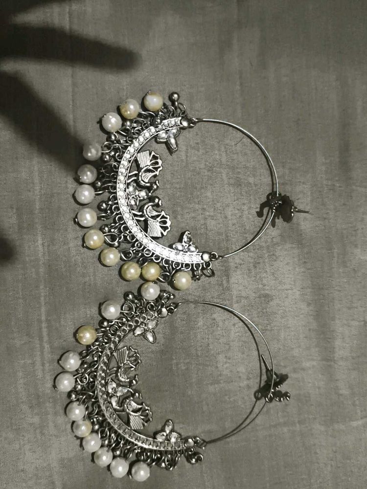 Silver Pearl Jhumka Earrings cod not available