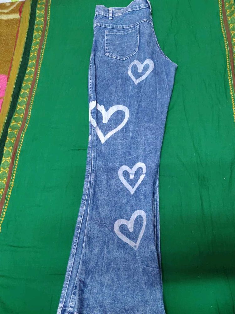Blue Jeans with White Heart Print