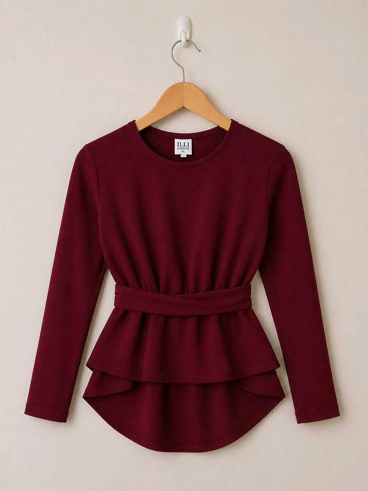 Maroon Peplum Top with Belt