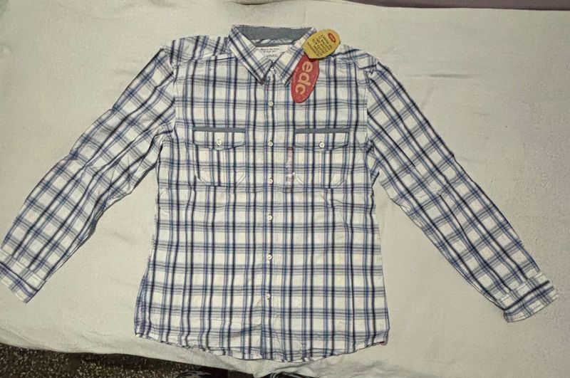 Men's check blue white Shirt