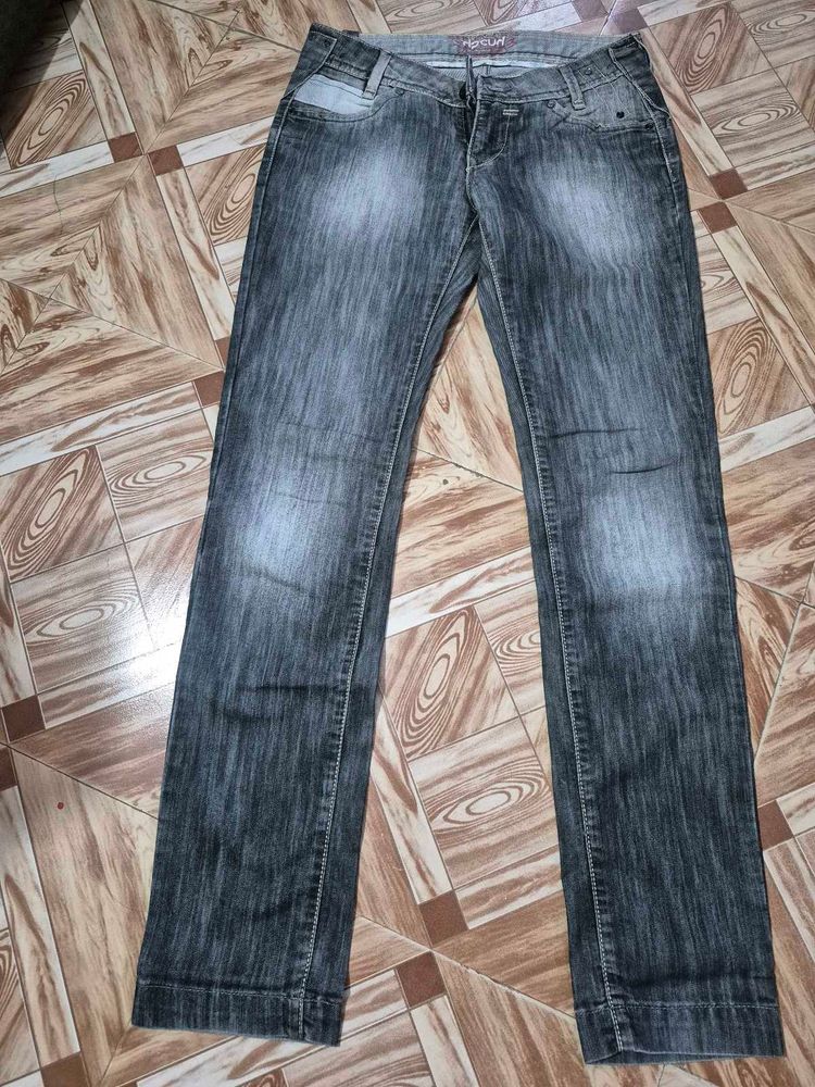 Pocket Embroidery Grey Vintage Jeans For Women