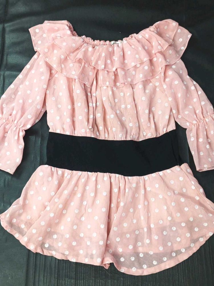 Chic Pink Polka Dot Off-Shoulder Top