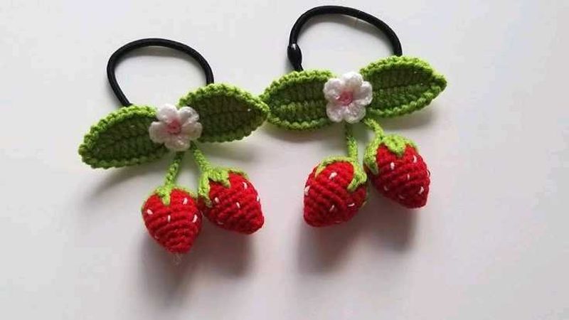 Cute Crochet Strawberry Hair Ties